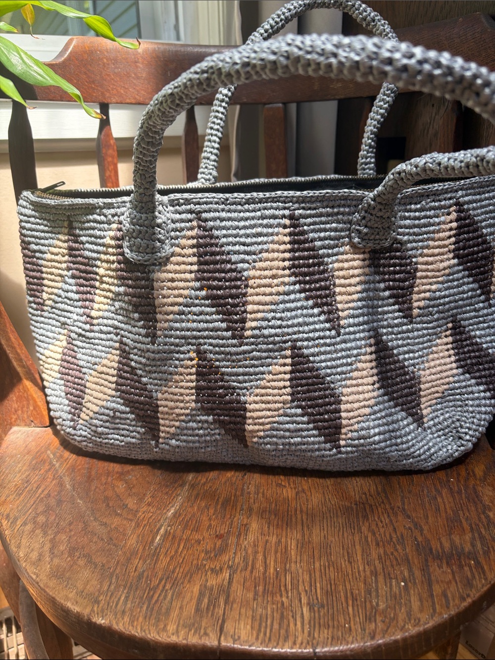 Artisan Gray, Brown & Cream Woven Geometric Tote